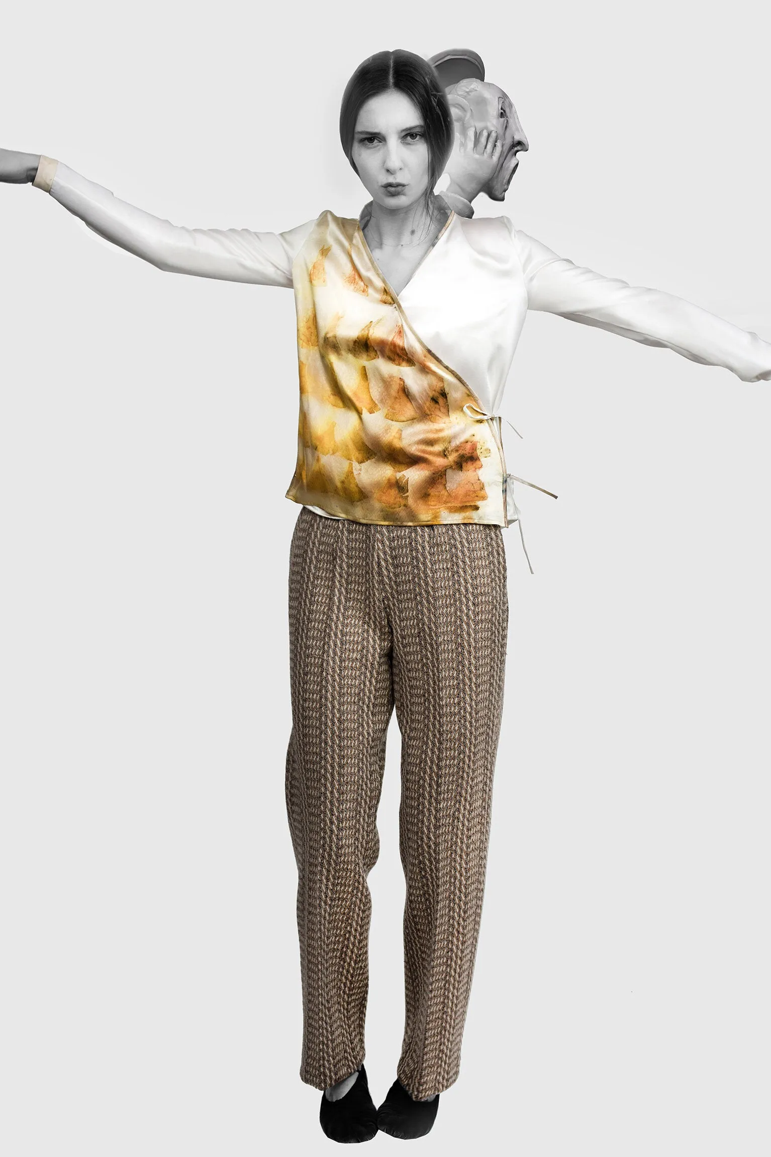 Wrap Shirt - Orange Gold Natural Print